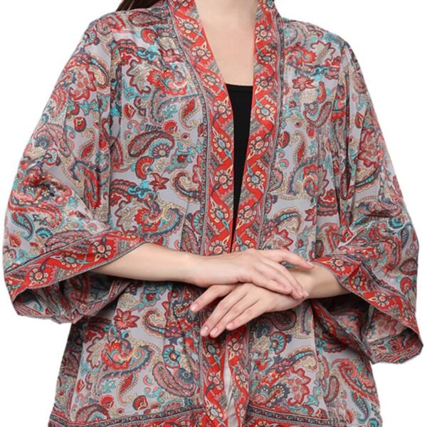 KE KANHA EXPORTS Women Shrug|Shrugs for Women Stylish|Cardigan |Boho Beach Cover Up|Border Print|Easily fits S-M-L|Bust 30-42 Inches|Length 28 Inches