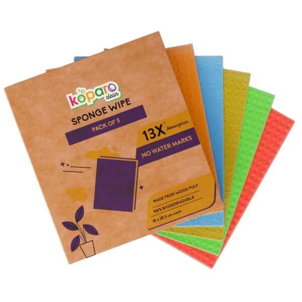 Koparo Natural Cellulose Sponge Wipes for Kitchen and Home Cleaning | Pack of 5 | Reusable and Biodegradable Kitchen Cleaning Wipes | Lint-Free | 13X Absorption | XL Size Wipes