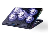Kreo Tundra Laptop Cooler Pad with 5 Adjustable Fans, Dual USB Port, 5 Adjustable Height Angles with LCD Display and 10 RGB Modes, Silent Cooling Pad with Under 21 dBA for Office and Gaming laptops.