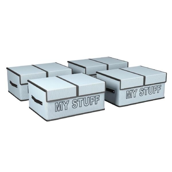 Kuber Industries Pack of 4 Foldable Storage Box for Clothes with Double Lid | Kids Toys, Inners & Undergarments Wardrobe Organizer | Small - Grey