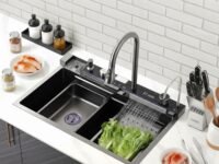 LUXART 5 Switch Piano Stainless Steel Multifunction Kitchen Sink 30x18x10 Inch - LED Digital Display & RO Tap Multifunctional Sink | Honeycomb Design Smart Sink with Waterfall & 360° Pull-Down Faucet