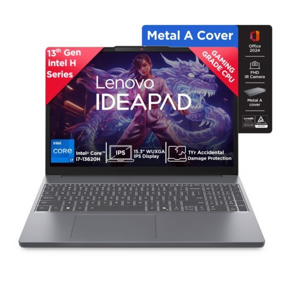 Lenovo IdeaPad Slim 3 13th Gen Intel Core i7 13620H, 16GB RAM, 512GB SSD, WUXGA IPS, 15.3"/38.8cm, Win 11, Office 2024, Top Metal Cover Grey, 1.6Kg, 83K100CJIN/S1IN, Backlit KB, Laptop