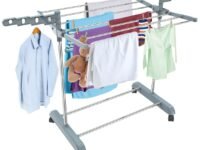 LiMETRO STEEL Single Pole Cloth Drying Stand Foldable and Portable with Wheels and 360 Rotating Hangers