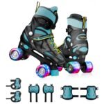 Lifelong Kids Adjustable Skating Shoes with LED Lights – Inline Roller Skating with Adjustable Size, Playful Lighting with Safety Pads, 1 Pair of Skates, Durable Frame – Black, L (24.5-27 cm)