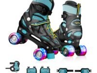 Lifelong Kids Adjustable Skating Shoes with LED Lights – Inline Roller Skating with Adjustable Size, Playful Lighting with Safety Pads, 1 Pair of Skates, Durable Frame – Black, L (24.5-27 cm)