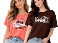 London Hills Women’s Loose Fit Printed Cotton T-Shirt Pack of 2 | Casual Round Neck Half Sleeve Graphic Tee | Breathable Summer Top for College, Travel & Outing