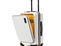 MOKOBARA Transit Cabin Pro Luggage Trolley Bag-56cm(40L),Polycarbonate Hardshell,Front Tech Compartment Fits 15.6" Laptop,TSA Lock,8 Silent Wheels,for 3-5 Days Trip,White(Still Loading Brownray)