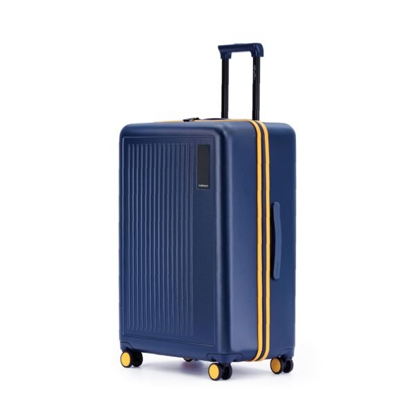 MOKOBARA Transit Check-in Large Luggage Trolley Bag-74cm(100L),Polycarbonate Hardshell,360° 8 Silent Wheels,TSA Lock,Premium Zipper,Suitcase for 15+ Day Travel,Blue&Yellow(We Meet Again Sunray)