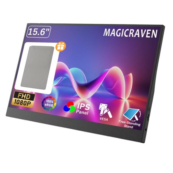 MagicRaven Portable Monitor, 15.6" 1080P Laptop Screen Extender, Lightweight Dual USB C HDMI Second Computer Gaming Screen with Stand, Travel Monitor for MacBook PS4/5 Xbox PC Phone