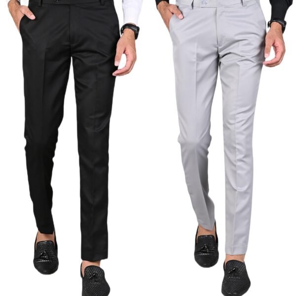Men's Reguler Fit Polycotton Trouser Pant's Combo | Regular Fit, Lightweight, Flat Front, Non-Stretchable Premium Cotton Polyester Blend Fabric | Men's Pant for Office, Party and Casual Wear