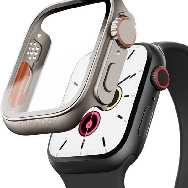 Meyaar Compatible for Apple Watch Series 4/5/6/SE 44mm Hard Case with Tempered Glass Screen Protector, Unique Design Hard PC Cover, Bumper Full Coverage Accessories for iWatch 4/5/6/SE 44mm