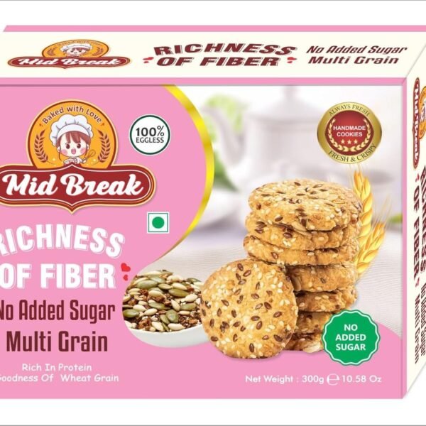 MidBreak No Added Sugar Multigrain Cookies - 300gm (Pack Of 1) | Handmade Multigrain Biscuits | Eggless & Diabetic-Friendly Cookies | Healthy Low-Fat Tea Snack
