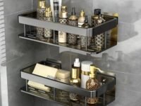 Misamo Enterprise 2 Pcs Aluminium Bathroom Wall Shelf Organiser, 30 cm, Adhesive Mount Storage Rack with Installation Kit (Black)