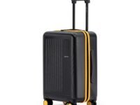 Mokobara Transit Cabin Luggage Trolley Bag-54cm(40L),Polycarbonate Hardshell,360° 8 Silent Wheels,One-Push TSA Lock,Premium Zippers,Carry On Trolley for 3-5 Day Travel,Black&Yellow(Money Moves Sunray)