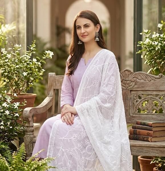 Nakoda Creation Chiffon Embroidered Women Dupatta (Chiffon Dupatta-White)