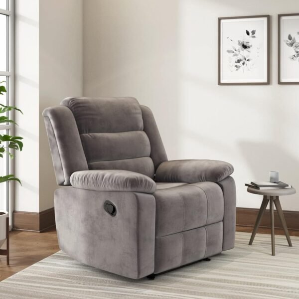 Nilkamal Sierra Velvet Fabric Manual Recliner | 1 Seater Sofa | Single Sofa Recliner | Finish Color - Brown