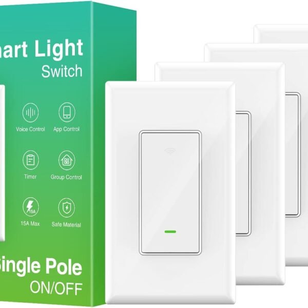 OHMAX Smart Switch, Single Pole (Not 3-Way) 2.4Ghz WiFi Smart Light Switch for Lights Compatible with Alexa and Google Home, Neutral Wire Required, Remote and Voice Control, UL Certified (4 Pack)