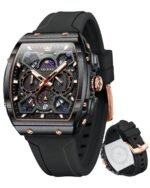 OLEVS Mens Watches Original Chronograph Analog Quartz Watch Multifunction Waterproof Calendar Silicon Strap Fashion Square Watch for Man