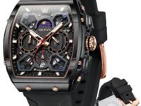 OLEVS Mens Watches Original Chronograph Analog Quartz Watch Multifunction Waterproof Calendar Silicon Strap Fashion Square Watch for Man