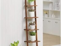 ONIJA 4 Tier Wooden Ladder Shelf 4-Tier Bookshelf Plant Flower Stand Storage Rack Organizer Modern Shelves Shelving Bookcase Wooden Stable Wooden Frame Furniture Home for Living Room