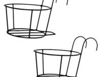 ORILEY Hanging Flower Pot Holder Round Balcony Plant Basket Railing Planter Iron Art Over The Rail Fence Potted Rack Decor for Orchid Deck Patio Ledge (Pack of 2)