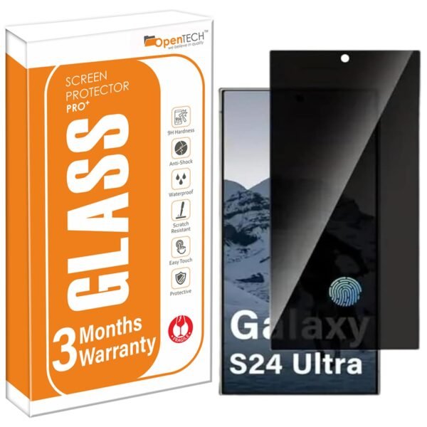 OpenTech® Privacy Military-Grade Gorilla Tempered Glass Screen Protector for Samsung Galaxy S24 Ultra with Edge to Edge Coverage - Case Friendly, Anti-scratch and Bubble free installation kit