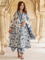 PARTHVI Women's Printed Anarkali Kurta With Palazzo & Dupatta Set