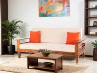 Peachtree Kaira Sofa Cum Bed 3 Seater | 3 Years Warranty Sofa Bed 6.5 x 4 Feet for Living Room | Mango Wood Frame with Velvet Fabric | Foldable Sofa with Side Newspaper Holder