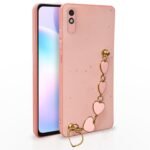 Pikkme Mi Redmi 9A / 9i / 9A Sport Back Cover for Girls | Heart Shaped Metal Chain Blocks | Sparkling Soft TPU | Case for Mi Redmi 9A / 9i / 9A Sport (Pink)