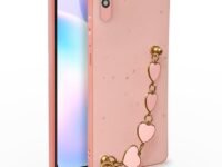 Pikkme Mi Redmi 9A / 9i / 9A Sport Back Cover for Girls | Heart Shaped Metal Chain Blocks | Sparkling Soft TPU | Case for Mi Redmi 9A / 9i / 9A Sport (Pink)
