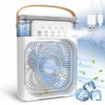 Portable Mini Air Cooler, Personal Cooling Fan with 3 Speeds, 3 Spray Modes, Timer, LED Light, USB Powered, Gold