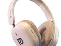 Portronics Muffs M6 Over Ear Wireless Bluetooth Headphone with Upto 40 Hours Playtime, Dual Pairing, 40mm Driver, HD Mic, Bluetooth 5.4V, Foldable Design, Type C Fast Charging (Biege)