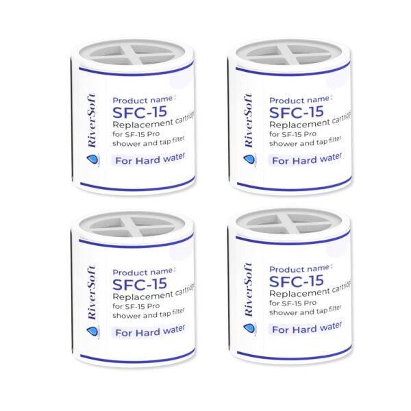 RIVERSOFT SFC-15 PRO Shower Filter Cartridge with 15 Stage | for IMPROVING Hair and Skin (PP, White, Pack of 4)