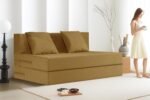 Rosebell 2-Person Jute Sofa Cum Bed – Golden | Compact & Lightweight | Removable Washable Cover + 2 Cushions | 4 x 6 Ft | Ideal for Home & Office Guests