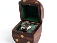 Royal Craft Expertise Handcrafted Solid Wood Dice-Shaped Watch Box – Luxury Single Watch Case with Velvet Interior, Brass Dot Inlay, Premium Timepiece Display & Travel Storage Gift for Men