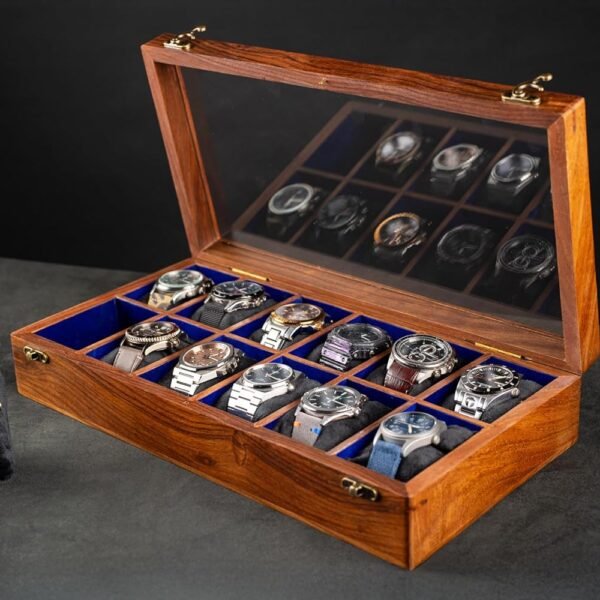 Royal Craft Expertise Mens watch box, Watch display case, Indian Rosewood watch box organizer for men, Velvet lining glass lid, Solid Gift for Him, Made for Special Occasions (Dark brownn - 12 room)