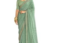 SIRIL Women's Bandhani Printed Embroidery Georgette Saree with Unstitched Blouse Piece