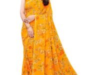 SIRIL Women's Floral Printed Georgette Saree with Unstitched Blouse Piece