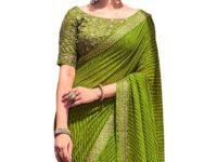 SIRIL Women's Georgette Bandhani Printed Saree With Unstitched Blouse Piece