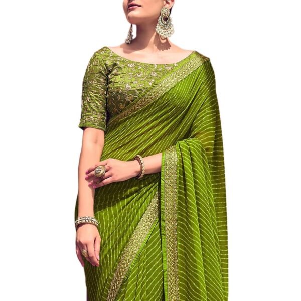 SIRIL Women's Georgette Bandhani Printed Saree With Unstitched Blouse Piece