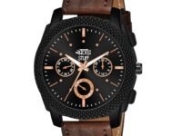 SWADESI STUFF Black Dial Analog Watch for Men – Brown Leather Strap, Quartz Movement