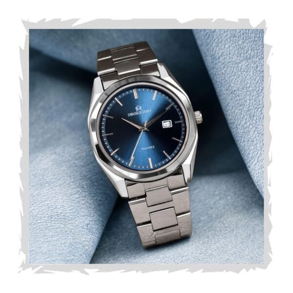 SWADESI STUFF Men's Stylish Black Color Date Display 42mm Hexagon Dial Stainless Steel Silver Strap Analog Watch