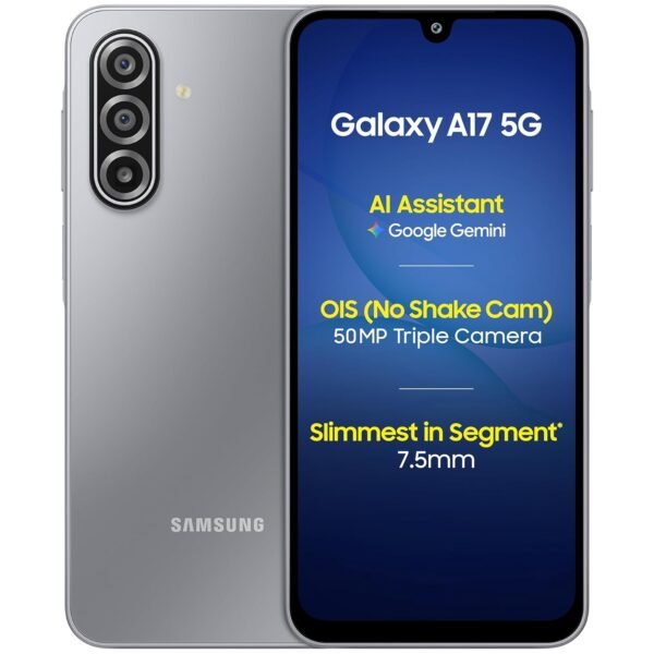 Samsung Galaxy A17 5G (Gray, 6GB RAM, 128GB Storage) | 50 MP No Shake Camera | Google Gemini + Samsung Care Services Damage Protection Plan for 1 Year