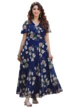 Shasmi Women's Dress | Flare Straight, Maxi Gown | Ankle Length | Short Sleeves | Butterfly Sleeves Style| Casual| Party | Wedding | Festival | Formal (Maxi Gown)