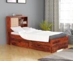 Solid Sheesham Wood Trundle Bed with Storage 2 Drawer for Bedroom - Honey Finish
