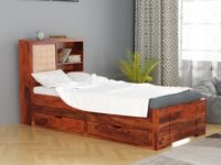 Solid Sheesham Wood Trundle Bed with Storage 2 Drawer for Bedroom - Honey Finish