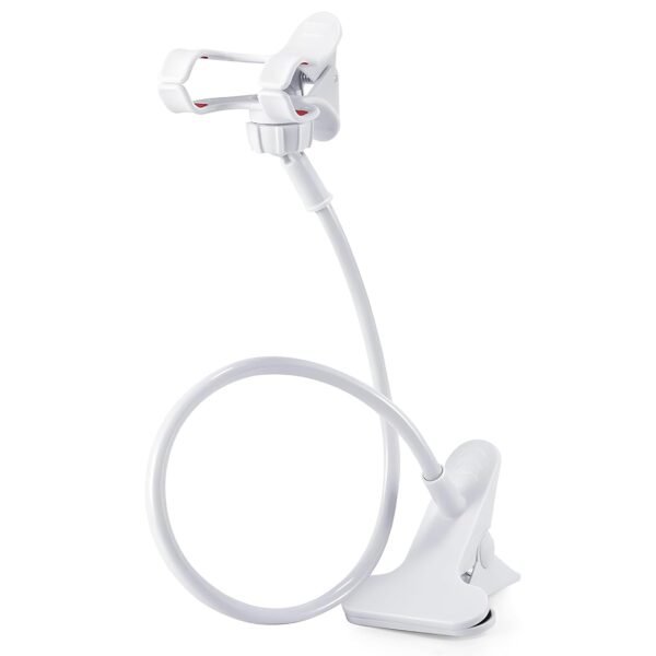 Sounce Flexible and Foldable Mobile Tabletop Stand with 360° Adjustable Rotation, Sturdy Metal Built Phone Holder for Video Calls, Home Office, Bedroom Use, Compatible with All Smartphones – White