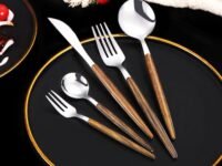 Stainless Steel Silverware Set, Flatware Set Modern Tableware Cutlery Set for Home and Restaurant, Square Edge & Mirror Finish, No Peel Off Utensils Cutlery Set (Silver, Set of 5 PCS)