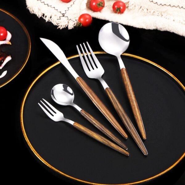Stainless Steel Silverware Set, Flatware Set Modern Tableware Cutlery Set for Home and Restaurant, Square Edge & Mirror Finish, No Peel Off Utensils Cutlery Set (Silver, Set of 5 PCS)