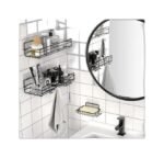 Steel Self-Adhesive Multipurpose Bathroom Shelf with Hooks/Towel Holder/Rack/Bathroom Accessories - Wall Mount|Type -278 for Home and Kitchen